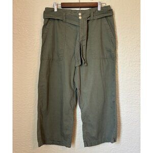 Seven7 Pants Wide Leg Cropped Army Green Belted Pockets Beach Resort Casual 10